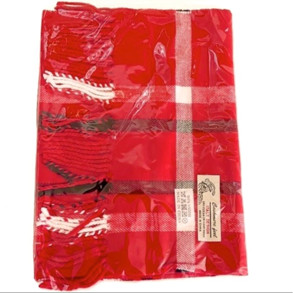 🛍🆕CASHMERE FEEL RED PLAID SCARF - Picture 5 of 5